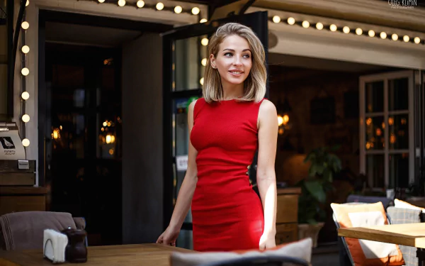 blonde red dress woman model HD Desktop Wallpaper | Background Image