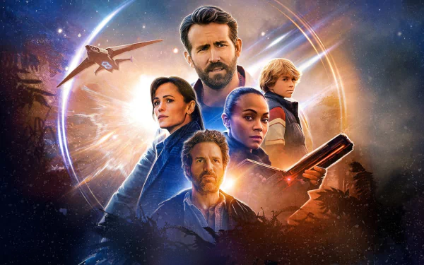 Zoe Saldana Walker Scobell Ryan Reynolds Mark Ruffalo Jennifer Garner movie The Adam Project HD Desktop Wallpaper | Background Image