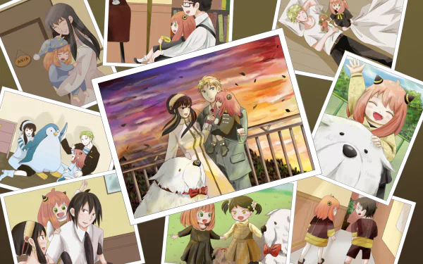 Anime Spy x Family HD desktop wallpaper featuring various scenes with the main characters, blending elements of family life and exciting missions.