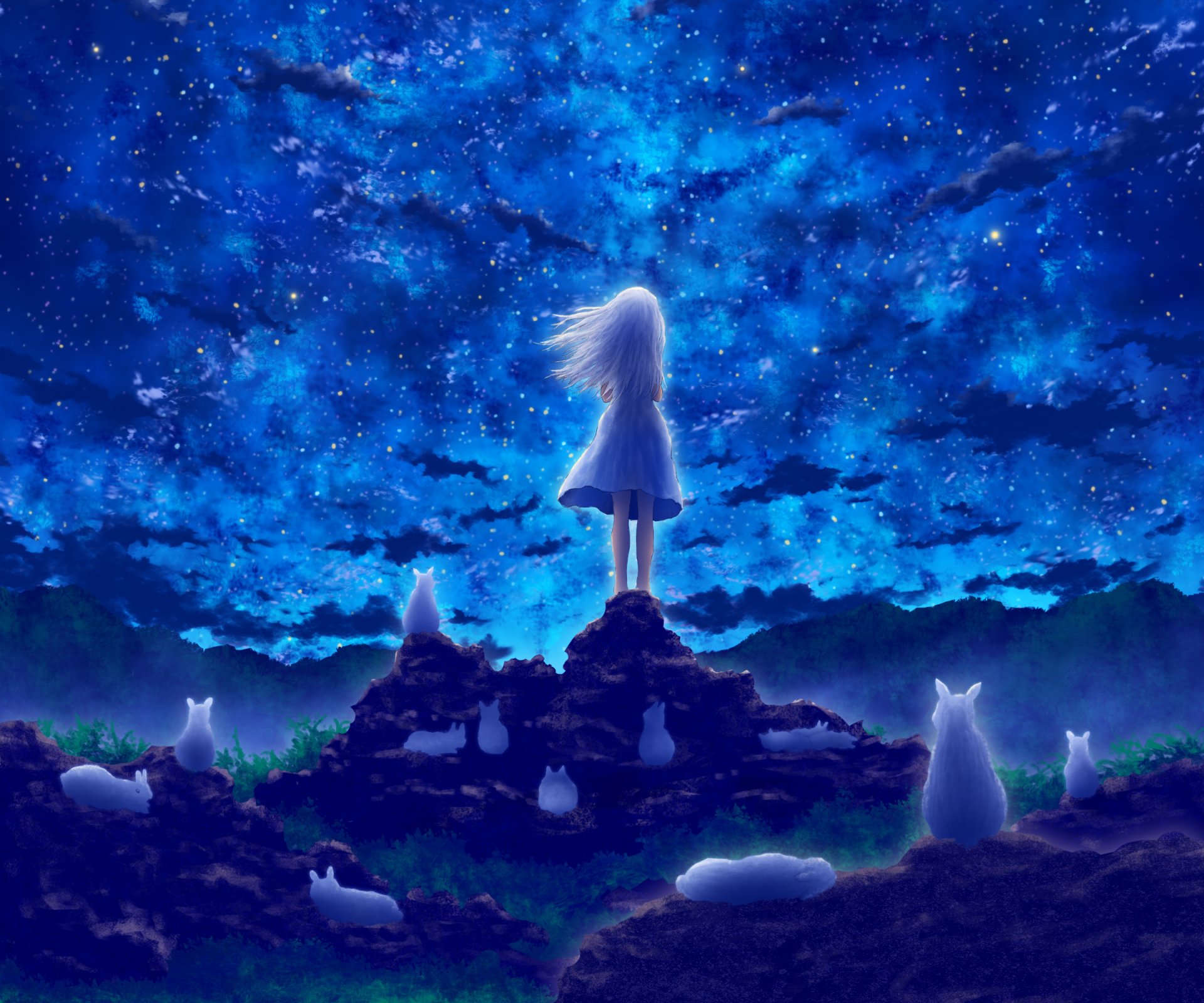 Download Starry Sky Rabbit Night Anime Girl Anime Girl Anime Night HD Wallpaper by 伊藤あう