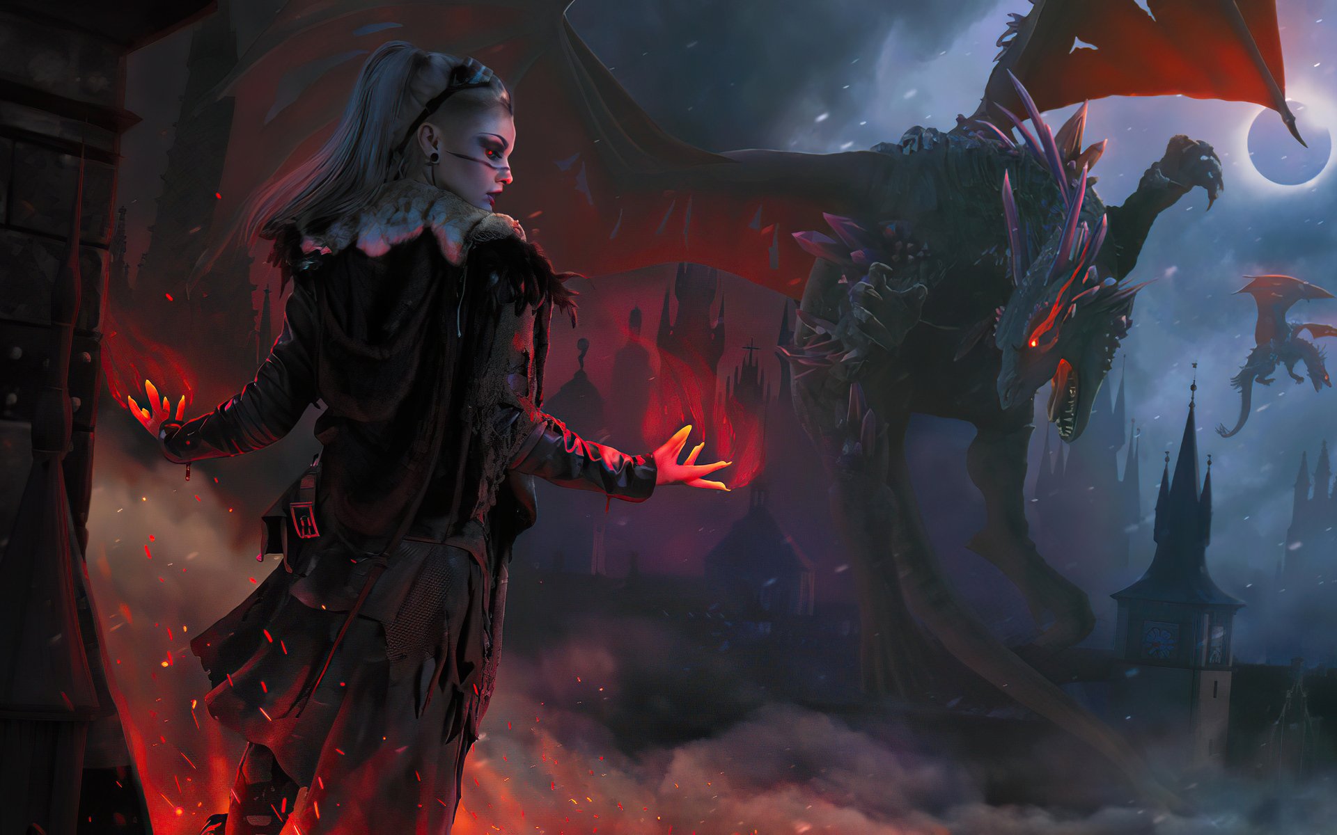 Download Dragon Dark Witch HD Wallpaper by encreate