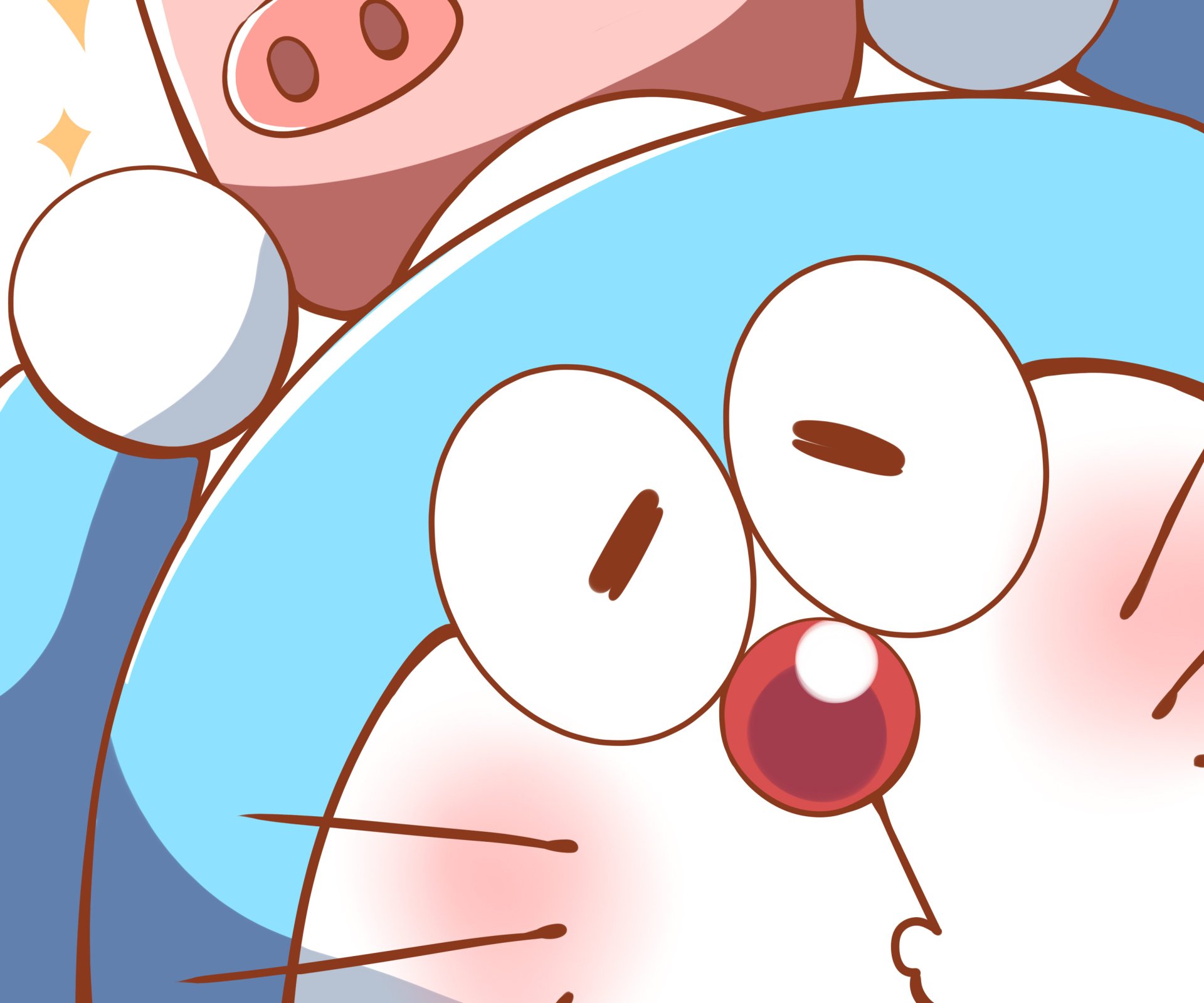 HD anime desktop wallpaper featuring a close-up of Doraemon's face with vibrant colors and detailed artwork.