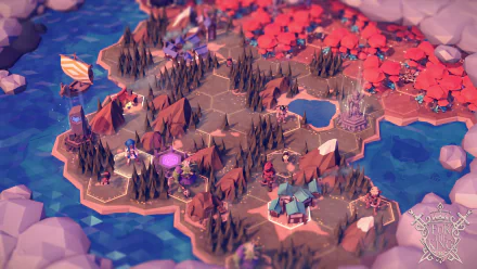 HD desktop wallpaper featuring the stylized landscape from 'For The King' video game with vivid colors and isometric view.