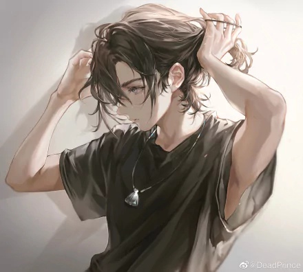 HD anime-style desktop wallpaper featuring Shinpei Ajiro from Summer Time Rendering, depicted adjusting his hair in a casual black shirt with a pendant necklace.