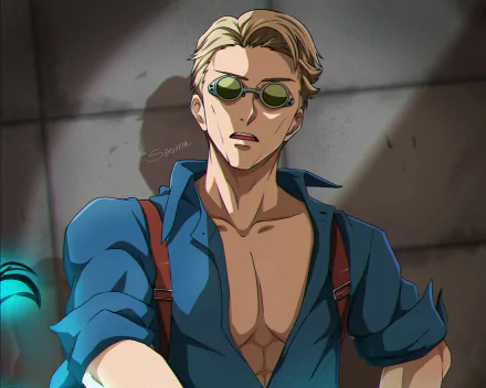 HD PC desktop wallpaper featuring Kento Nanami from the anime Jujutsu Kaisen, showcasing his calm expression and signature sunglasses.