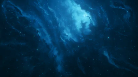 HD desktop wallpaper featuring a luminous blue nebula with swirling cosmic clouds and scattered stars, creating a mesmerizing sci-fi ambiance.