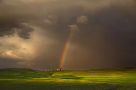  Rainbow over Tuscany landscape, Italy