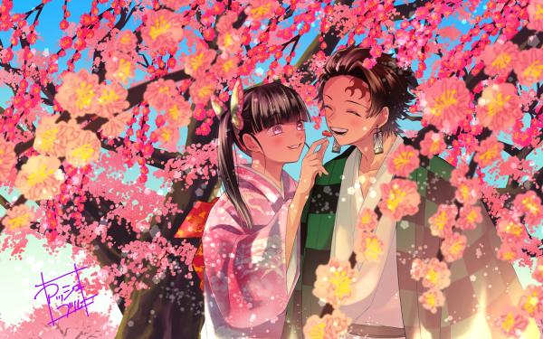 Anime Demon Slayer: Kimetsu no Yaiba Tanjiro Kamado Kanao Tsuyuri HD Wallpaper | Background Image