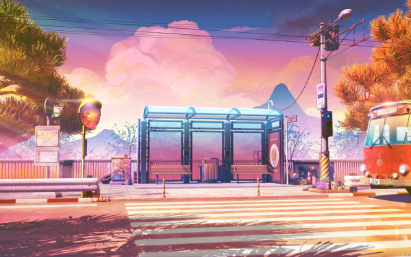 Anime bus stop HD Desktop Wallpaper | Background Image