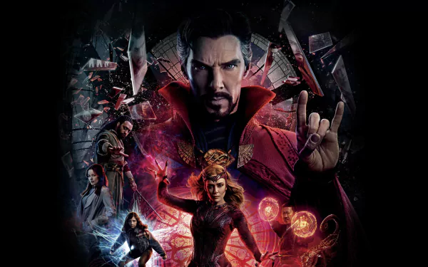 4K Ultra HD desktop wallpaper featuring key characters from the movie Doctor Strange in the Multiverse of Madness with vibrant mystical and multiverse effects.