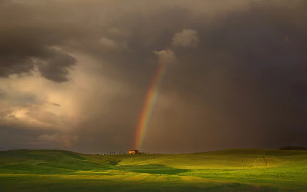  Rainbow over Tuscany landscape, Italy