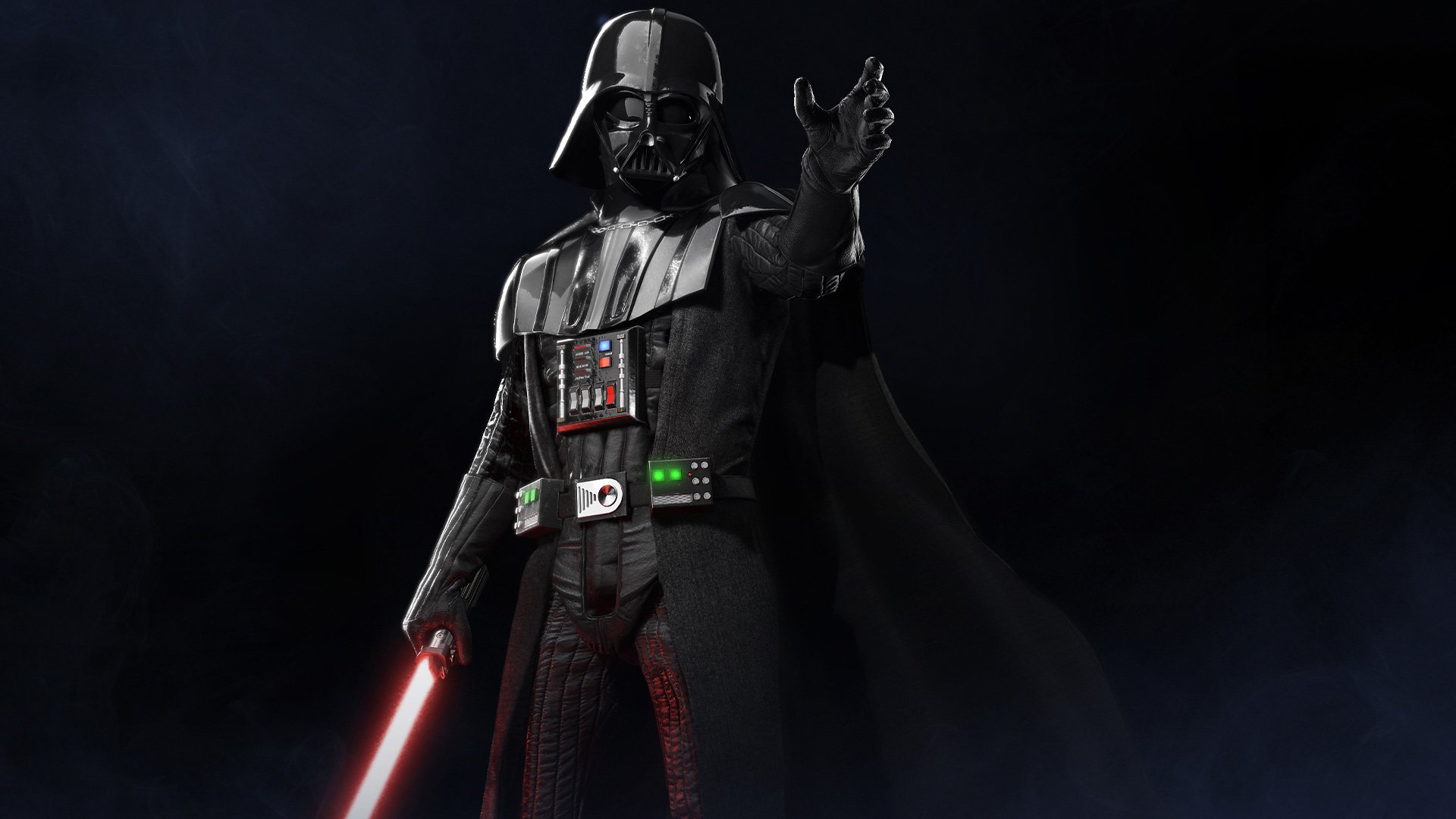 HD PC desktop wallpaper featuring Darth Vader from Star Wars Battlefront II (2017), highlighting the character once known as Anakin Skywalker in the video game.