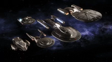 HD PC desktop wallpaper featuring starships from the movie Star Wreck: In the Pirkinning set against a space backdrop.