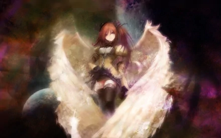 HD desktop wallpaper of an Aquarian Age anime character with long flowing hair, surrounded by mystical lights and wearing ornate attire, set against a cosmic background.