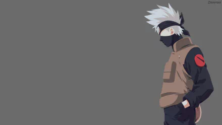 Kakashi Hatake from Naruto stands against a gray background in this 4K Ultra HD anime desktop wallpaper.