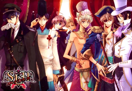 HD anime desktop wallpaper featuring characters from Stray Love Hearts! in detailed costumes with dramatic lighting and a rich, colorful background.