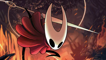 HD PC desktop wallpaper featuring the main character from the video game Hollow Knight: Silksong in a dark, atmospheric forest setting.