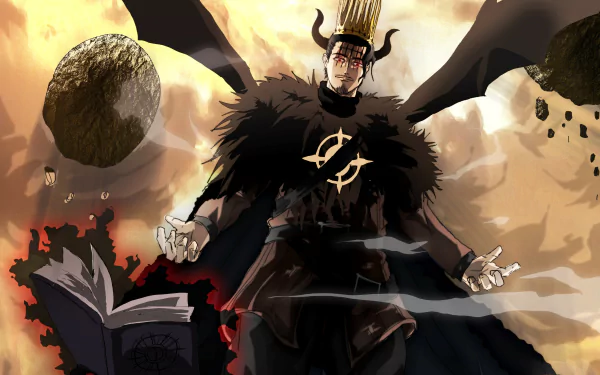 HD PC desktop wallpaper featuring Dante from Black Clover anime, surrounded by floating rocks and a glowing moonlit background.