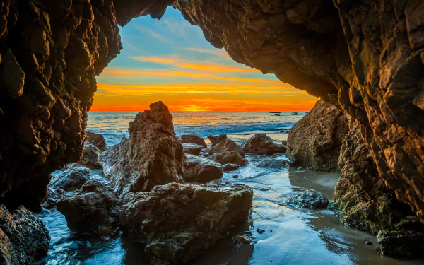 sunset nature cave HD Desktop Wallpaper | Background Image