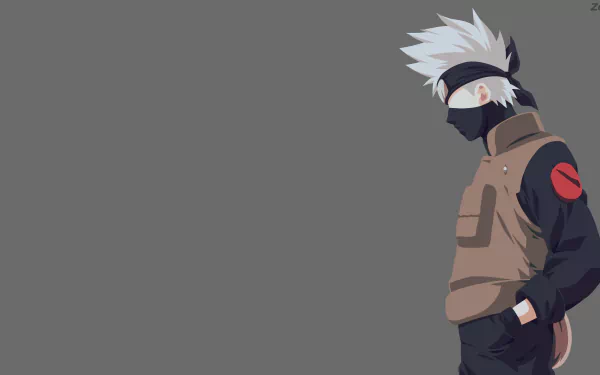 Kakashi Hatake from Naruto stands against a gray background in this 4K Ultra HD anime desktop wallpaper.