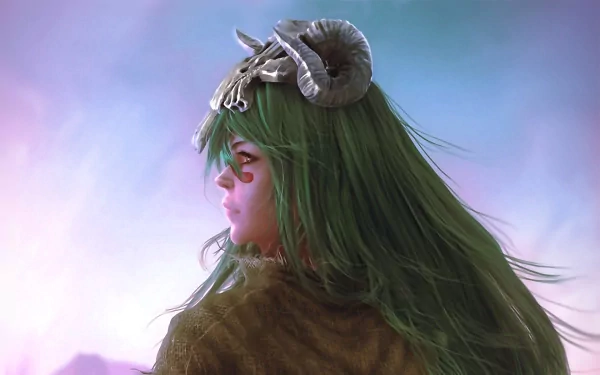 A stunning HD wallpaper featuring Nelliel Tu Odelschwanck from the anime Bleach, showcasing her green hair and unique horned headpiece against a vibrant backdrop.