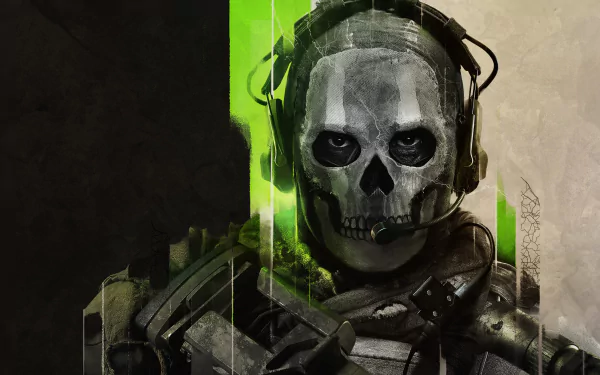 4K Ultra HD PC desktop wallpaper featuring a soldier wearing a skull mask and headset from the video game Call of Duty: Modern Warfare II.
