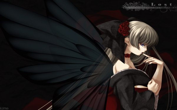 Anime Angel Black White Hair Gothic HD Wallpaper | Background Image