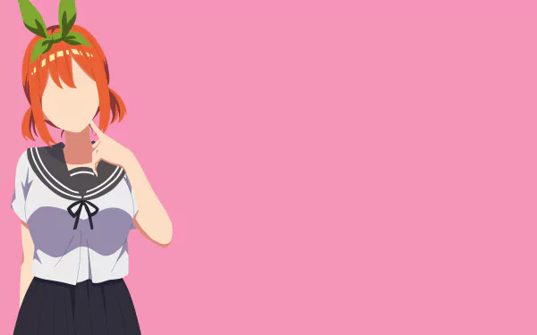 Minimalist 4K Ultra HD anime wallpaper featuring Yotsuba Nakano from The Quintessential Quintuplets against a solid pink background.