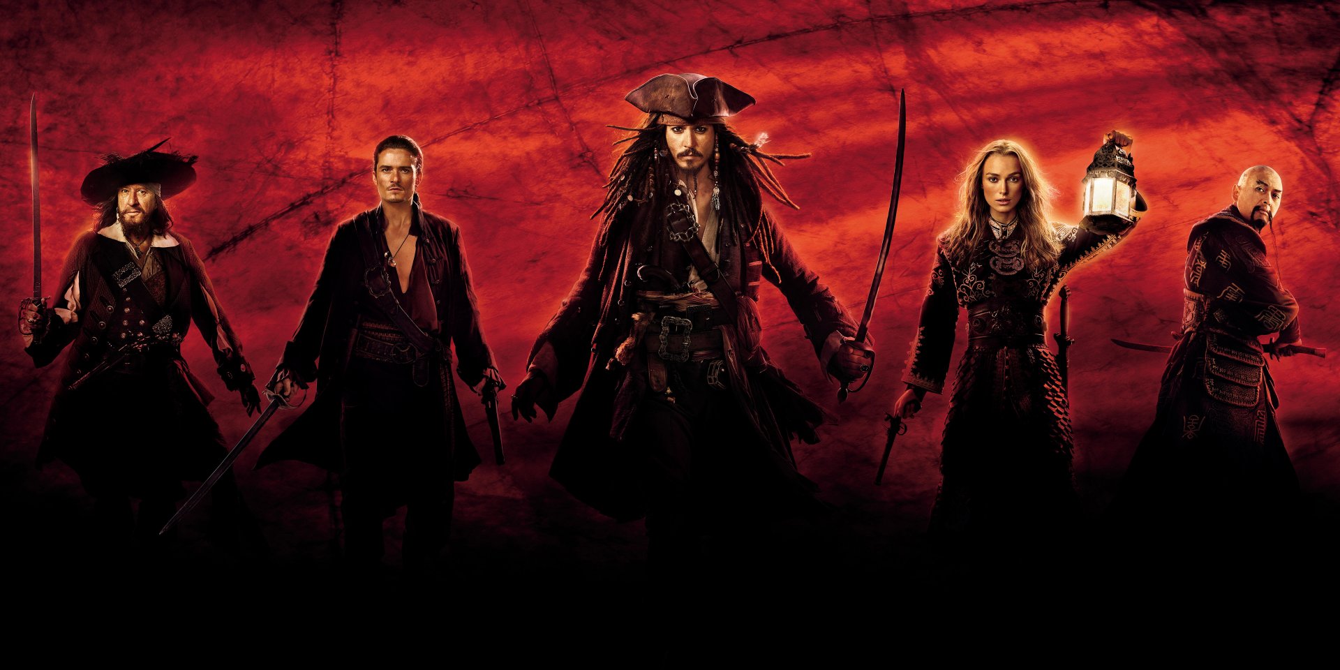 Download Will Turner Elizabeth Swann Hector Barbossa Jack Sparrow Movie Pirates Of The Caribbean: At World's End 4k Ultra HD Wallpaper