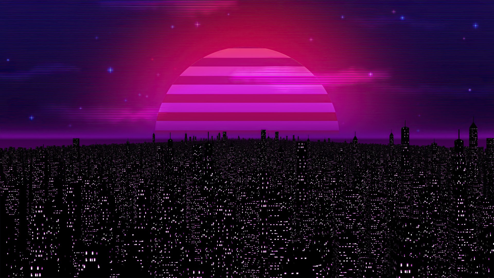 Artistic vaporwave cityscape at night with neon pink and purple hues, captured in stunning 4K Ultra HD for PC desktop wallpaper.