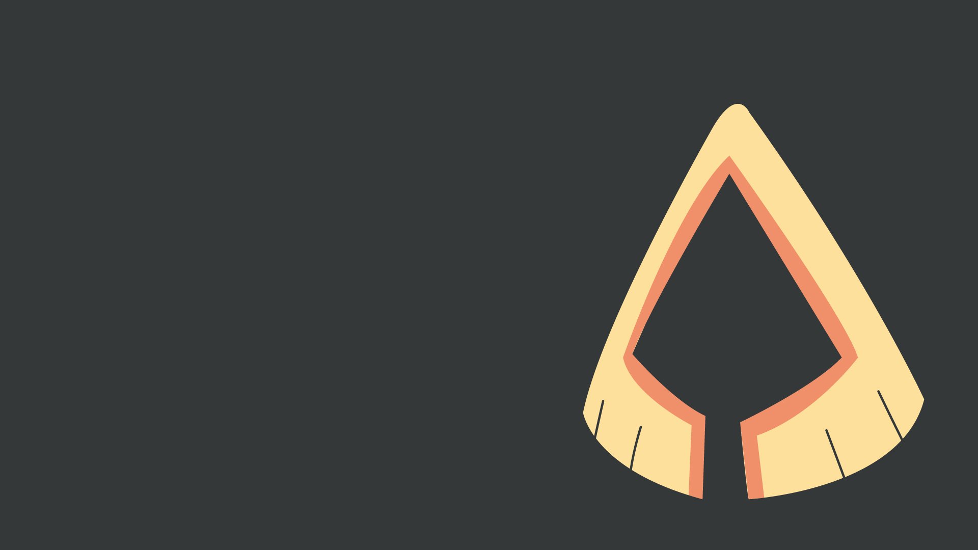 HD PC desktop wallpaper: minimalist anime-style Snorunt (Ice Pokémon) emblem in warm yellow-orange on a dark slate background, positioned at right.