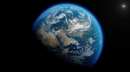 Earth from space in 4K Ultra HD: vivid nature wallpaper showing continents, oceans and swirling clouds on a sunlit limb against black space — PC desktop background.