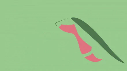 HD anime-style wallpaper featuring Grovyle, the grass-type Pokémon, depicted with minimalist green and pink shapes on a solid green background.