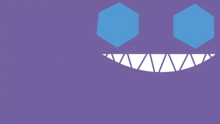 HD PC desktop wallpaper of Sableye (Pokémon) — anime-style purple close-up with cyan gem eyes and a jagged toothy grin.