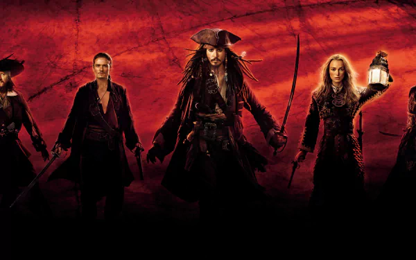 Will Turner Elizabeth Swann Hector Barbossa Jack Sparrow movie Pirates Of The Caribbean: At World's End HD Desktop Wallpaper | Background Image