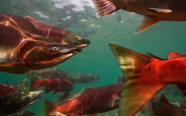  Sockeye salmon (Pacific Salmon) species migrate back to Russia’s remote Kamchatka Peninsula to spawn by Randy Olson