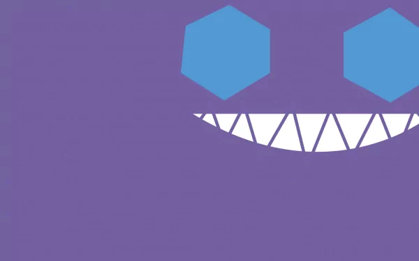 HD PC desktop wallpaper of Sableye (Pokémon) — anime-style purple close-up with cyan gem eyes and a jagged toothy grin.
