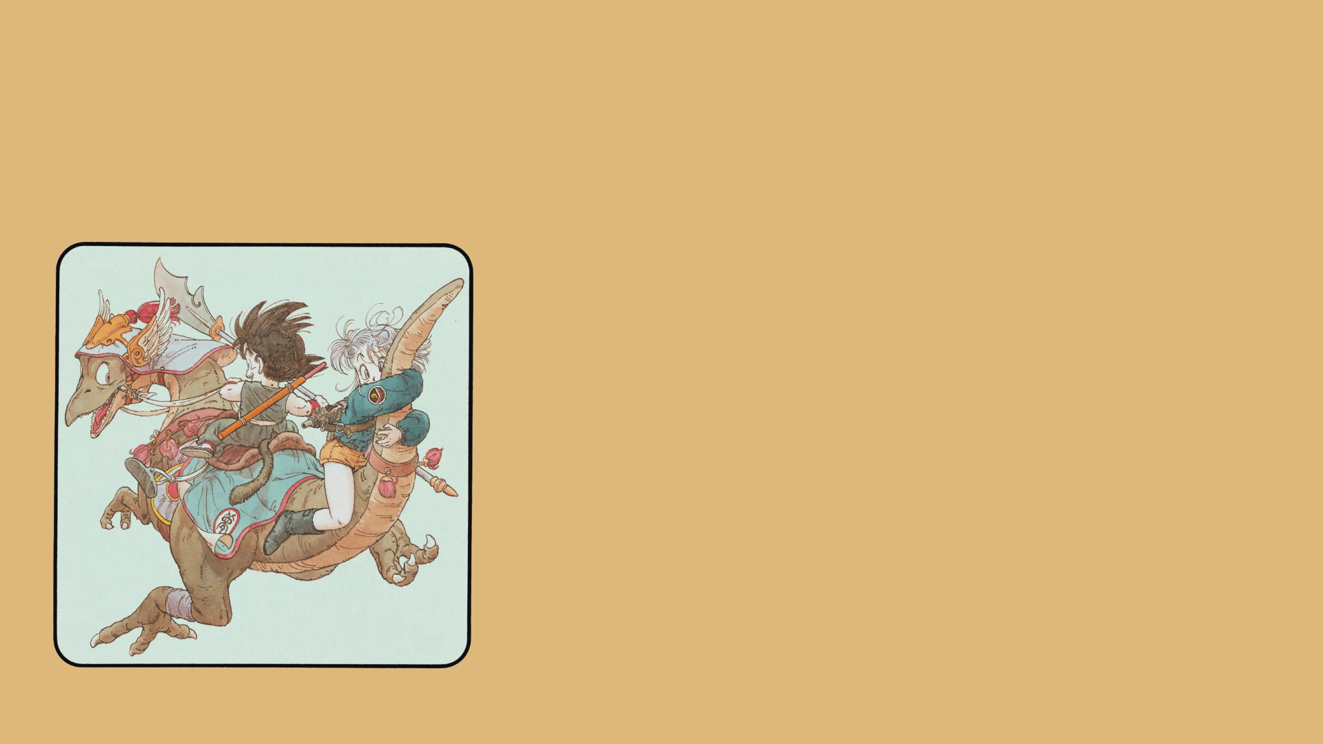 4K Ultra HD Dragon Ball anime wallpaper featuring Goku and Bulma riding a futuristic creature, designed for PC desktop backgrounds.