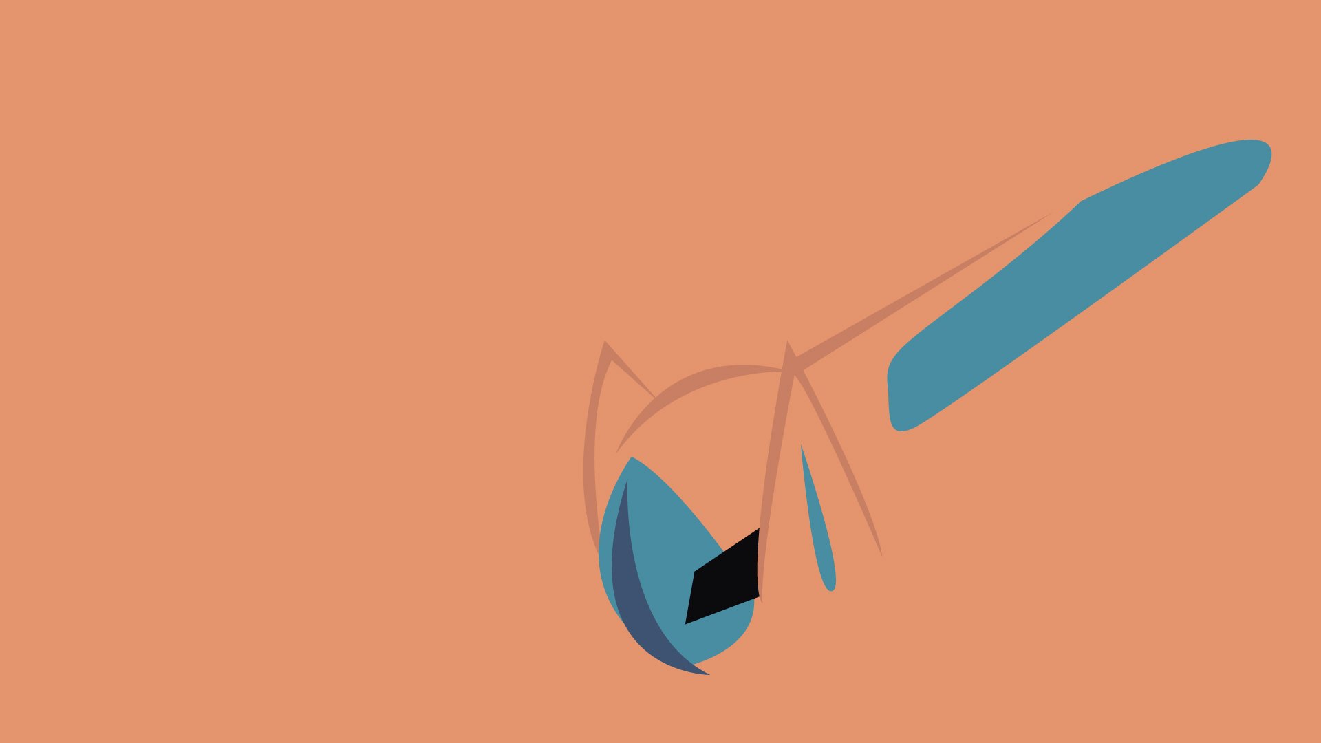 A minimalist HD wallpaper featuring Deoxys, the legendary Pokémon, set against a soft orange background, blending anime style with vibrant color accents.