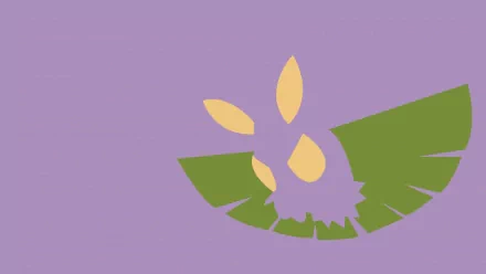 Minimalist HD desktop wallpaper featuring the Bug Pokémon Dustox with stylized green wings and yellow antennae on a purple background, inspired by anime art.