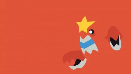 Minimalist HD PC desktop wallpaper of Crawdaunt (Water Pokémon) in anime style, showing its star-shaped crest and large claws against a flat orange background.
