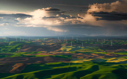 grassland man made wind turbine HD Desktop Wallpaper | Background Image