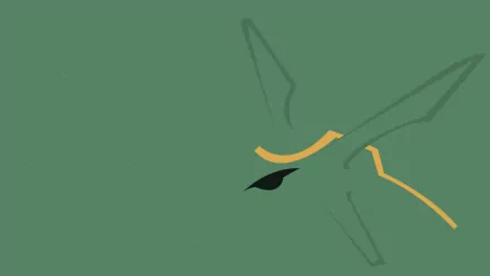 Minimalist HD desktop wallpaper featuring Rayquaza, the legendary Pokémon, in anime style with a green background and subtle orange accents.