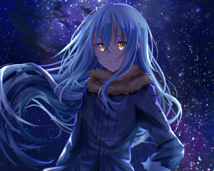 HD desktop wallpaper featuring Rimuru Tempest from the anime That Time I Got Reincarnated as a Slime, set against a starry, cosmic background.