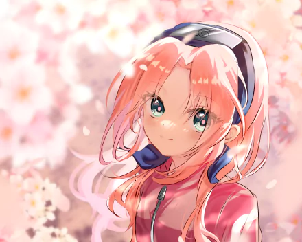 HD anime desktop wallpaper featuring Sakura Haruno from Naruto, with soft pink cherry blossoms in the background and vibrant, detailed character art.