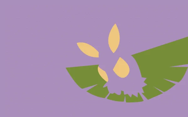 Minimalist HD desktop wallpaper featuring the Bug Pokémon Dustox with stylized green wings and yellow antennae on a purple background, inspired by anime art.
