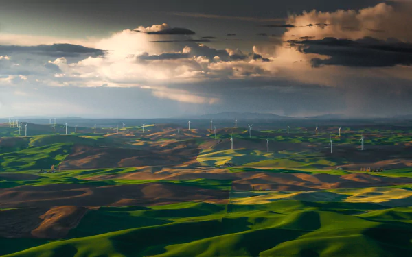 grassland man made wind turbine HD Desktop Wallpaper | Background Image