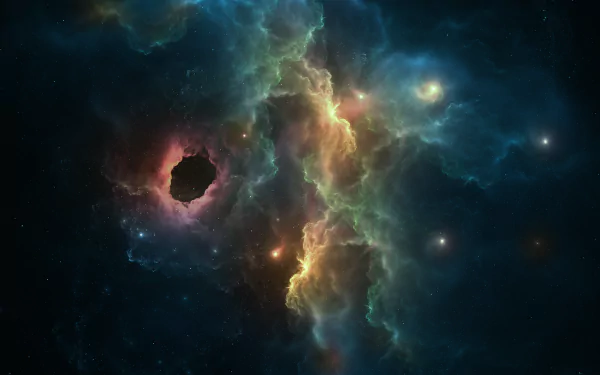 Sci-fi nebula in vivid 4K Ultra HD: swirling gas clouds, glowing stars and cosmic voids — PC desktop wallpaper and background.