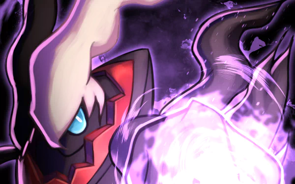 HD PC desktop wallpaper and background featuring Darkrai (Pokémon) from the Pokémon video game: shadowy, menacing figure with a glowing cyan eye and swirling purple energy.
