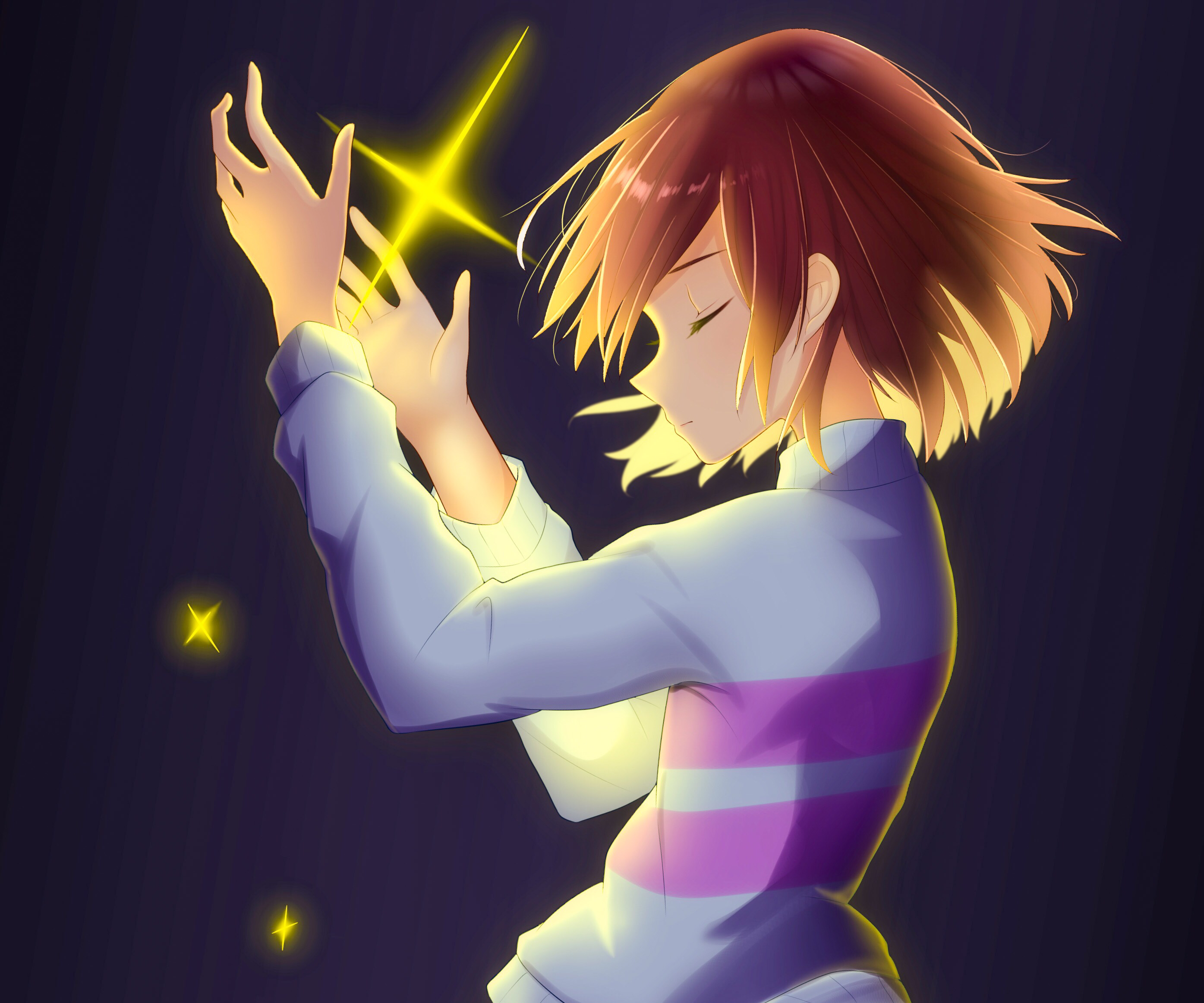 Undertale Frisk in cave with golden flowers